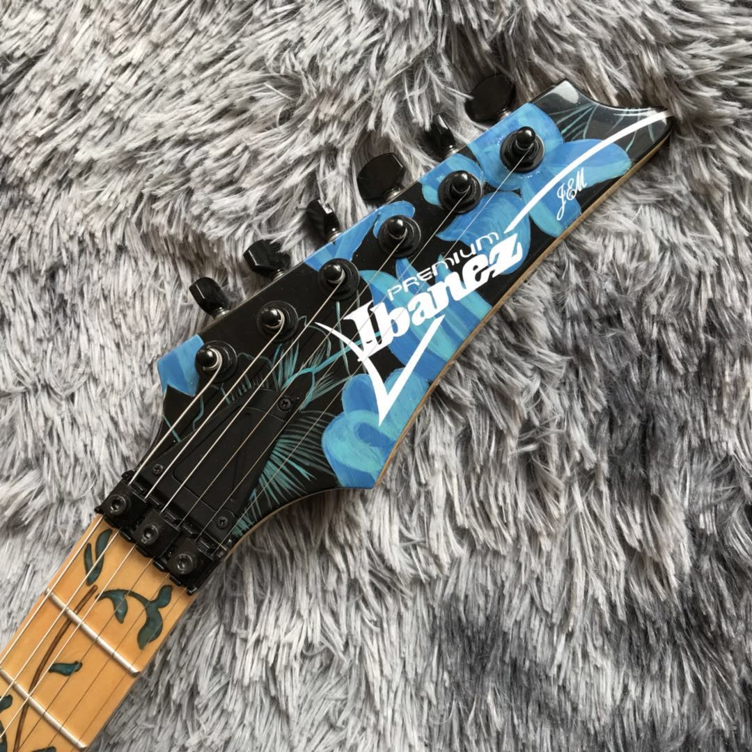 Custom Ibanez Style Jem77p Steve Vai Electric Guitar in Blue Floral Pattern