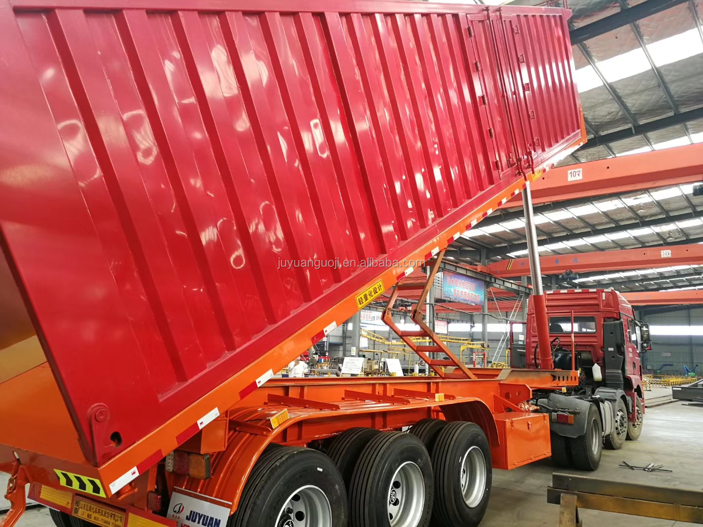 Suspension Mechanical Suspension Juyuan Trailer 80Ton Side Dump Truck Semi Trailer