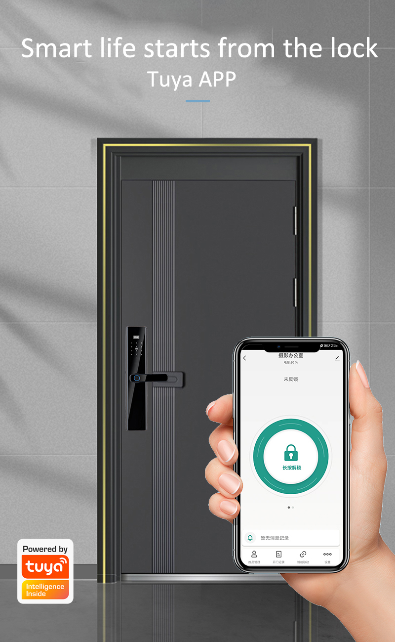 Key Password Card Fingerprint Smart Lock Aluminum Alloy and Tempered Glass