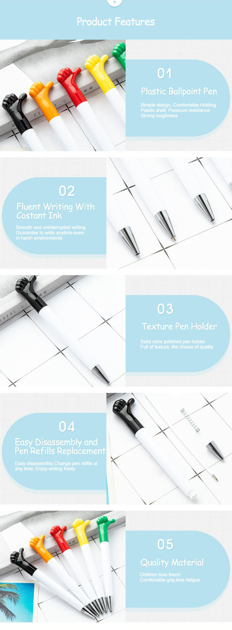 Promotion Plastic Ball Pen 1.0mm Cartoon Thumb Gesture Gift Ball Pen
