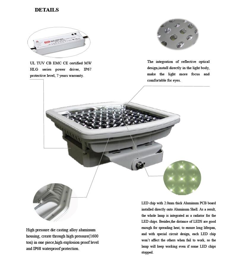 UL 185w explosion proof led high bay canopy light for oil processing plant warehouse