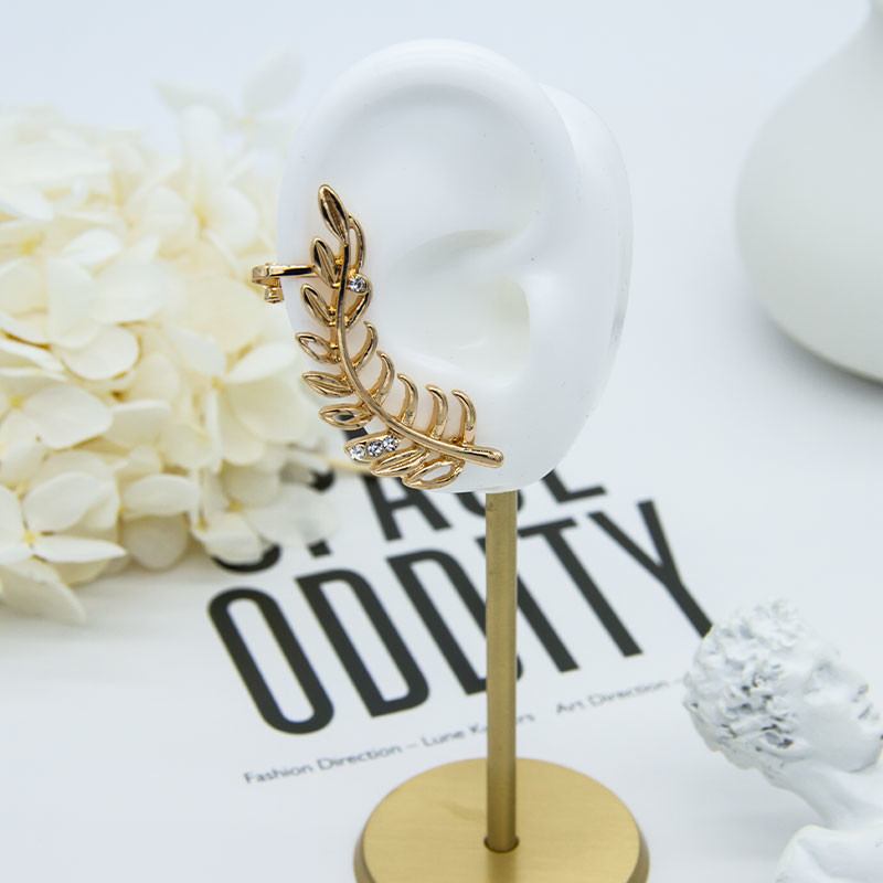 Luxury Alloy Gold Earrings Studs Leaf Flower Shape Shiny Crystals 4 Pcs