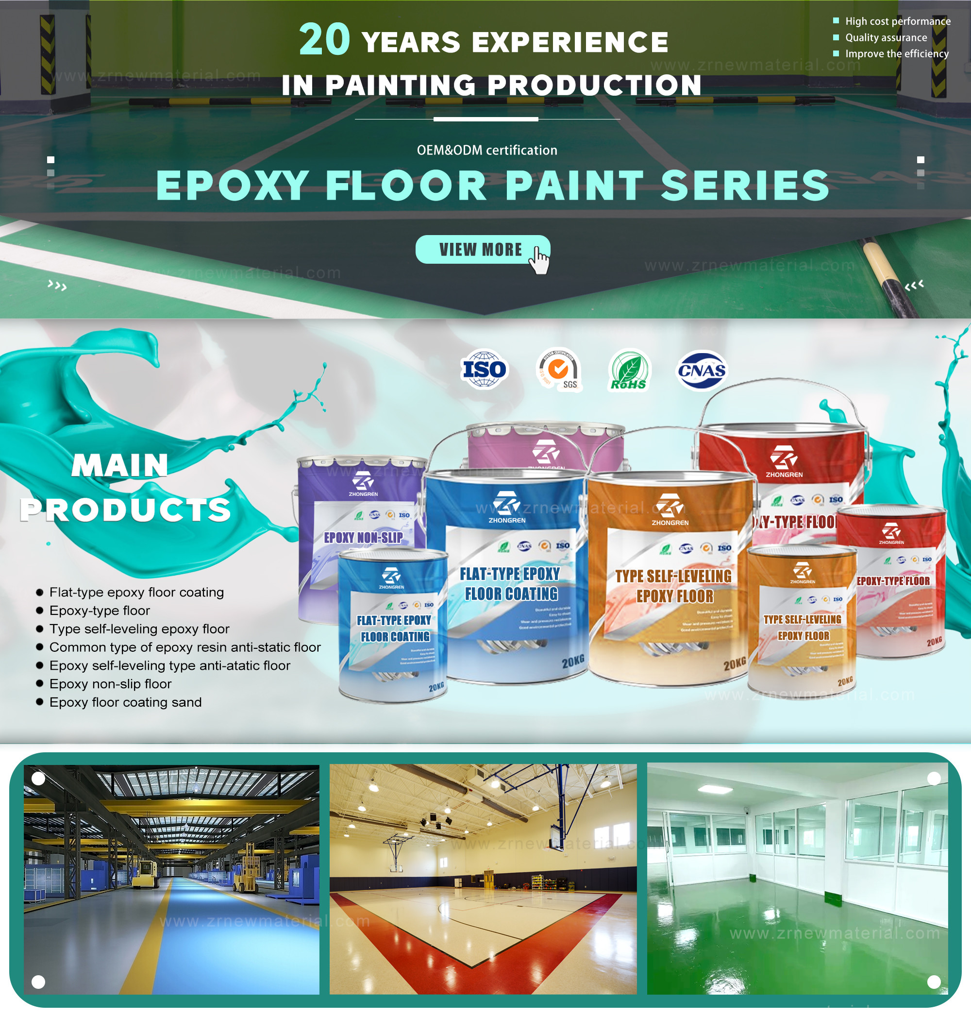 Customization Self Leveling Epoxy Floor Coating Two Part Epoxy Paint Seamless Finish
