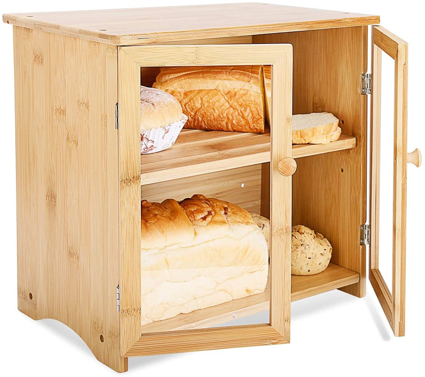 Yellow 3 Layer Bamboo Bread Box With Adjustable Shelf