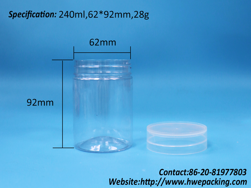 Round Shaped Clear Plastic PET Sweet Candies Nuts Pepper Jar Flat Screw Top Lid