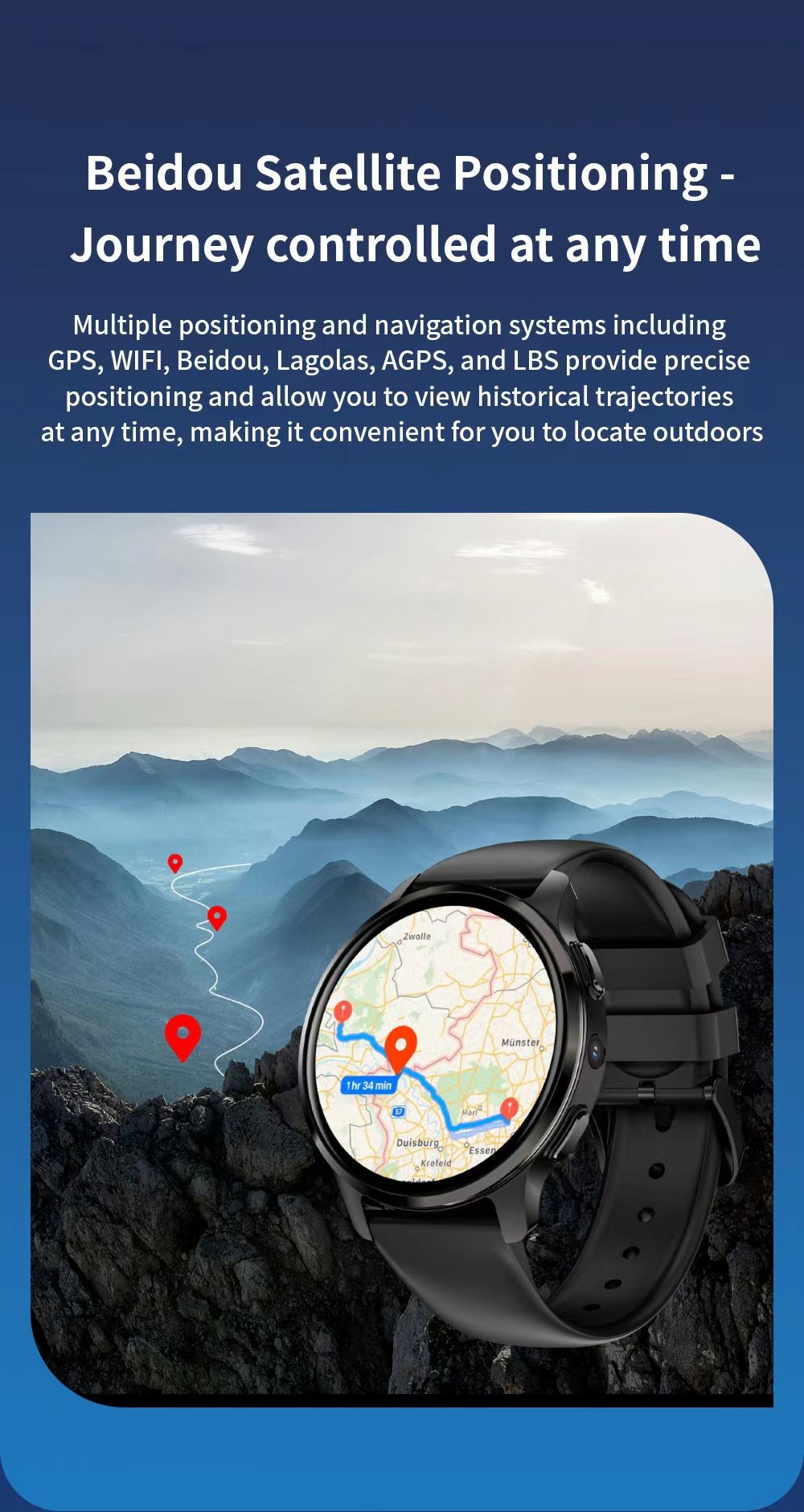 KB02 Pro SIM Card Smart Watch Amoled Display Wifi GPS 2GB+16GB Smart Watch With Camera