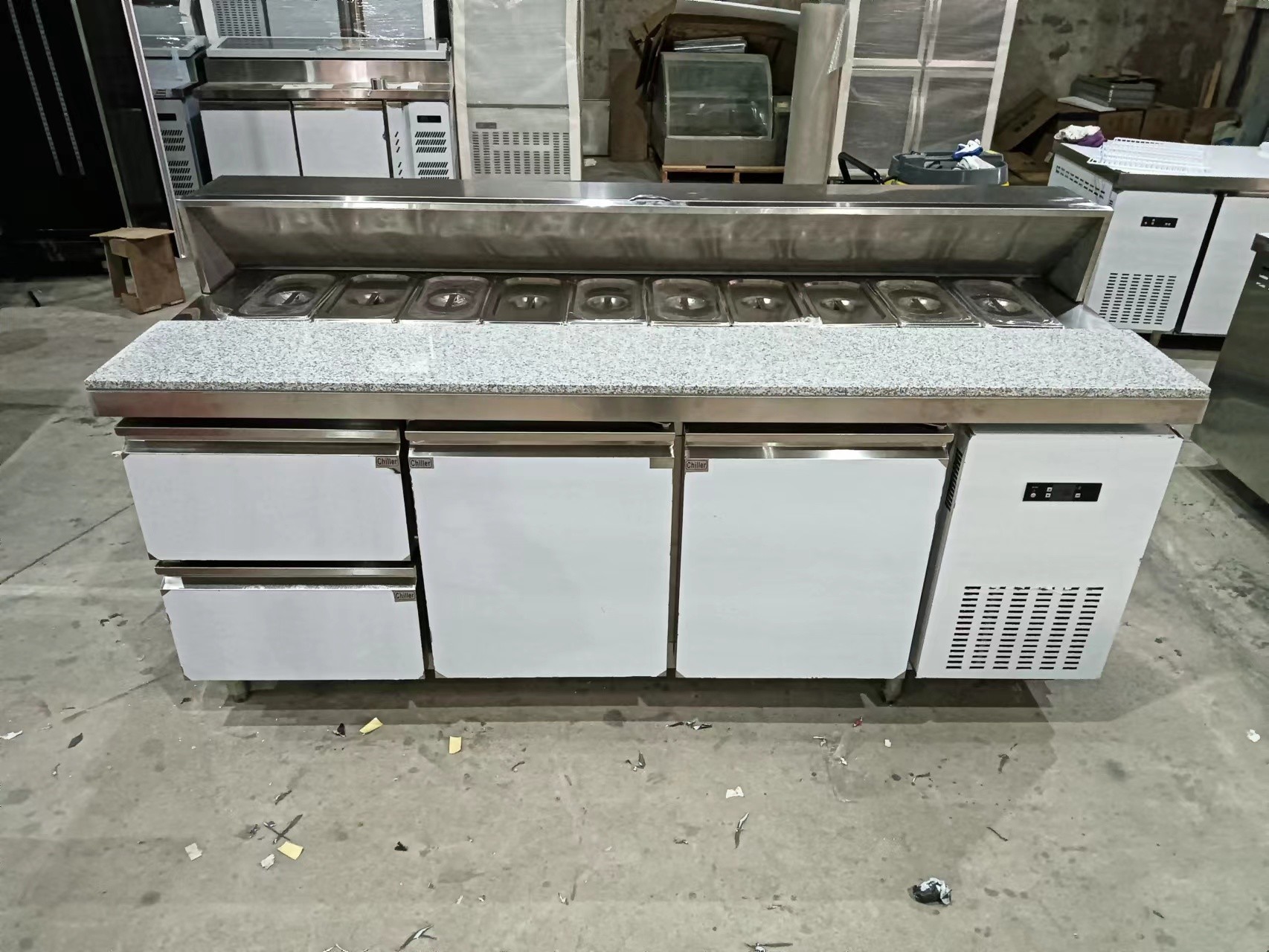 American Type Salad Counter Table Commercial Sandwich / Salad Refrigerator Stainless Steel Kitchen Equipment