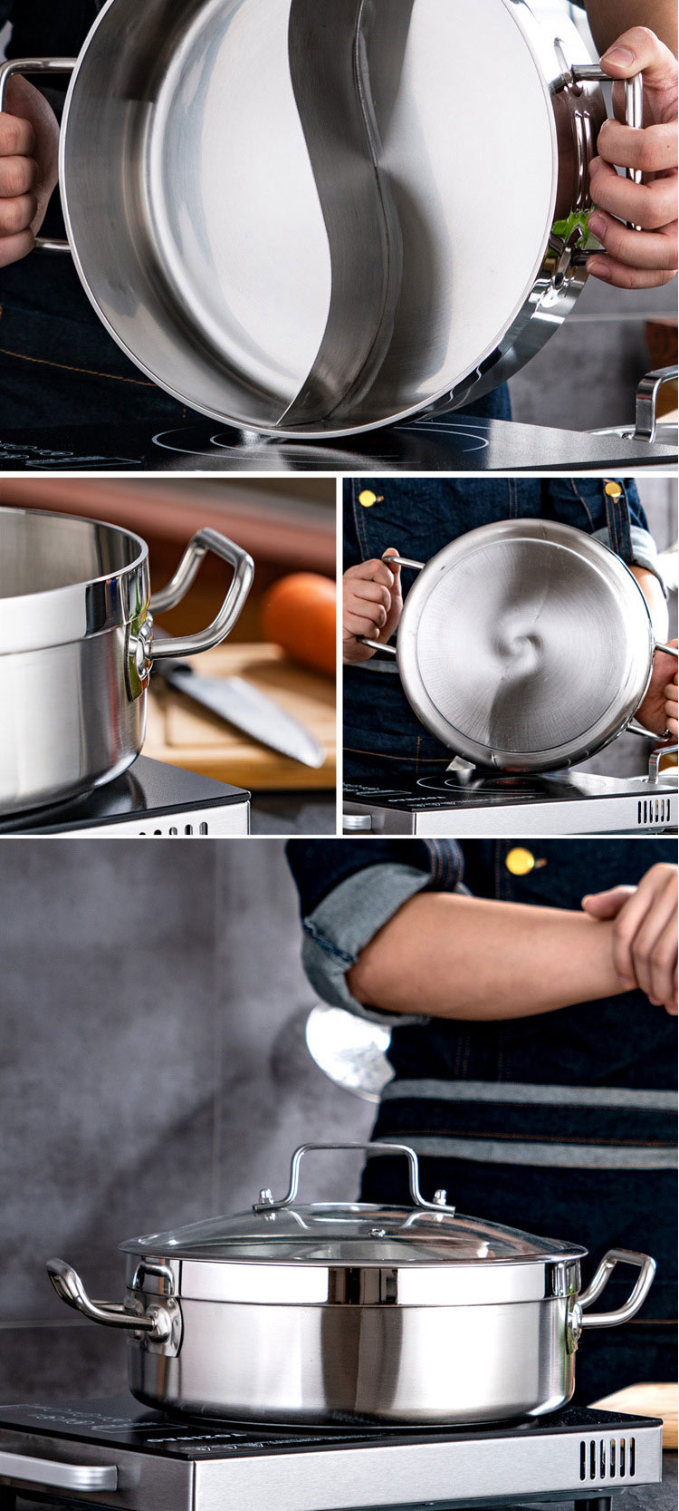 Direct Selling Food Food Grade 304 Stainless Steel Cookware Induction Cooking Pot Multipurpose Hot Pot Soup Pot With Divider