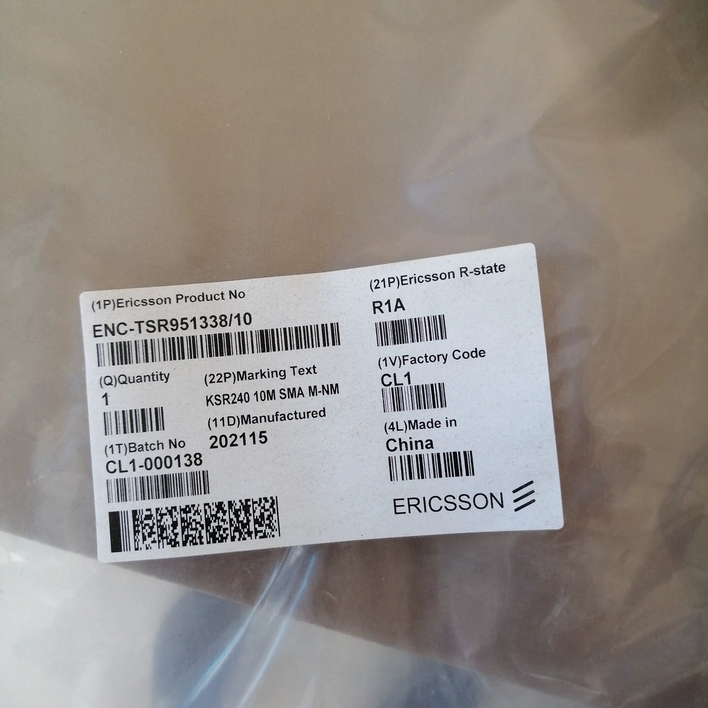 Ericsson ENC-TSR951338/1.5 TSR951338/5 TSR951338/10 SMA M-NM, 1.5M 5M 10M