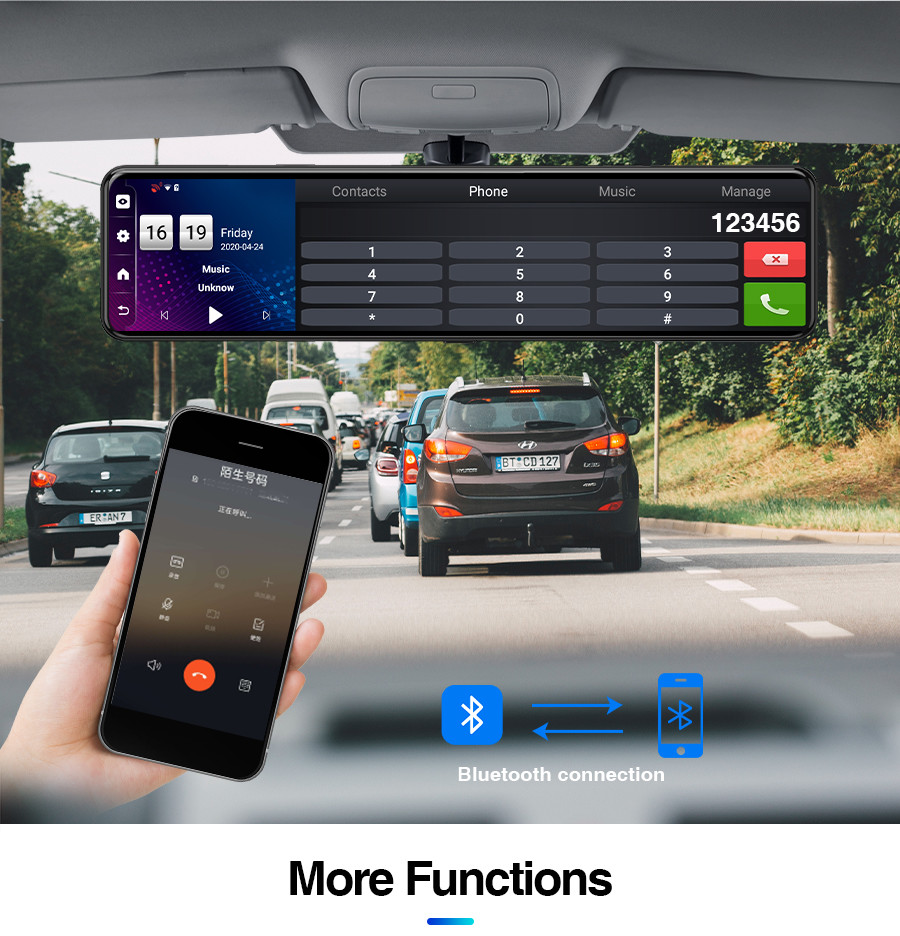 WDR Rear View Dash Cam With Speedometer Android 8.1 2G RAM 32G ROM GPS Navigation