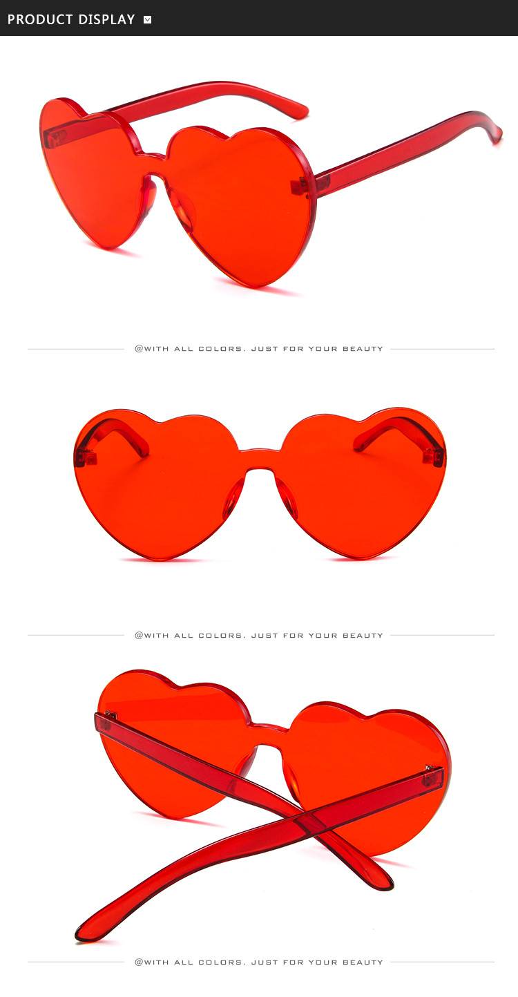 BSCI Love Heart Shaped Sunglasses Clear Jelly Color For Women Lady