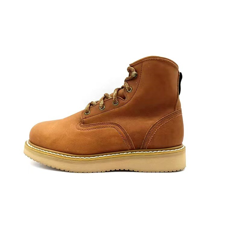 Mens Flat Sole Work Boots High Top Round Toe Steel Toe Boots Vintage British Style
