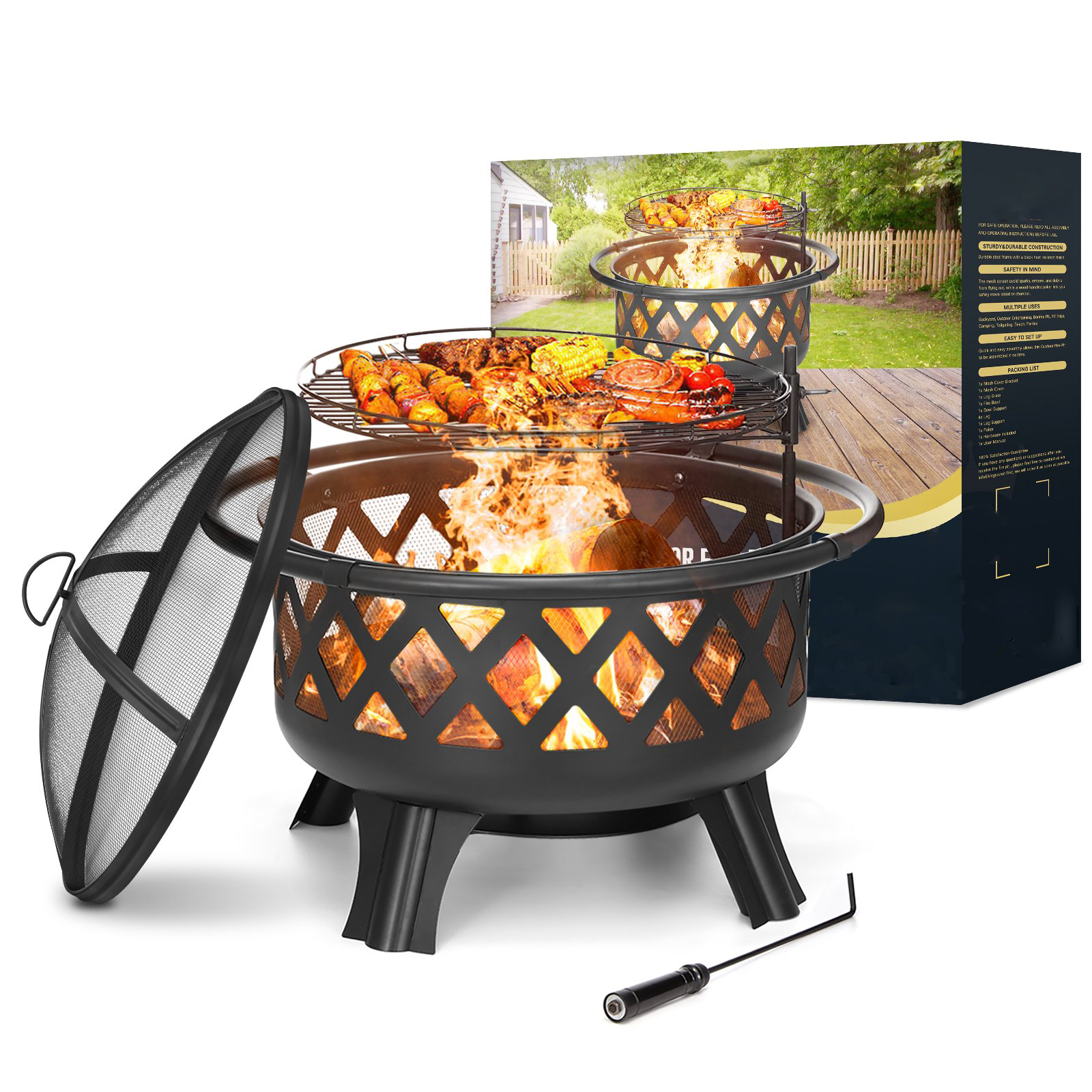 Outdoor Heating 35 Inch Round Fire Pit Mat for Warmth and Support Holiday Selection