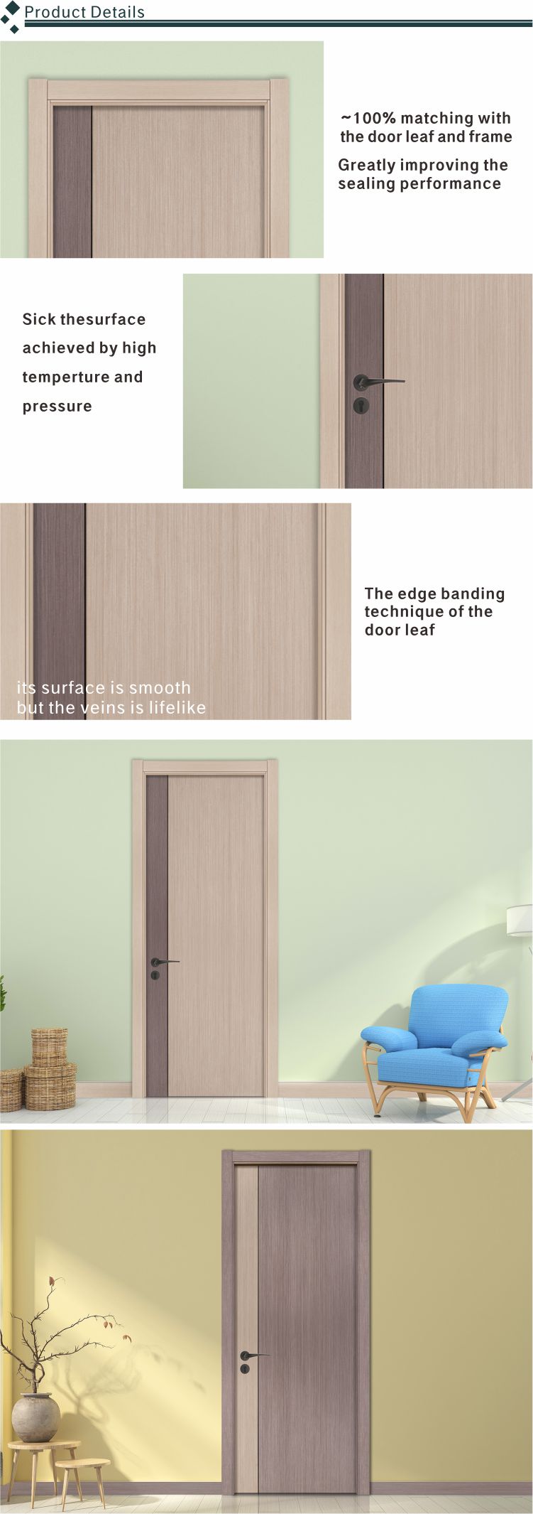 Modern Composite Mahogany Solid Wood Door 2.1m Height Waterproof Crackproof