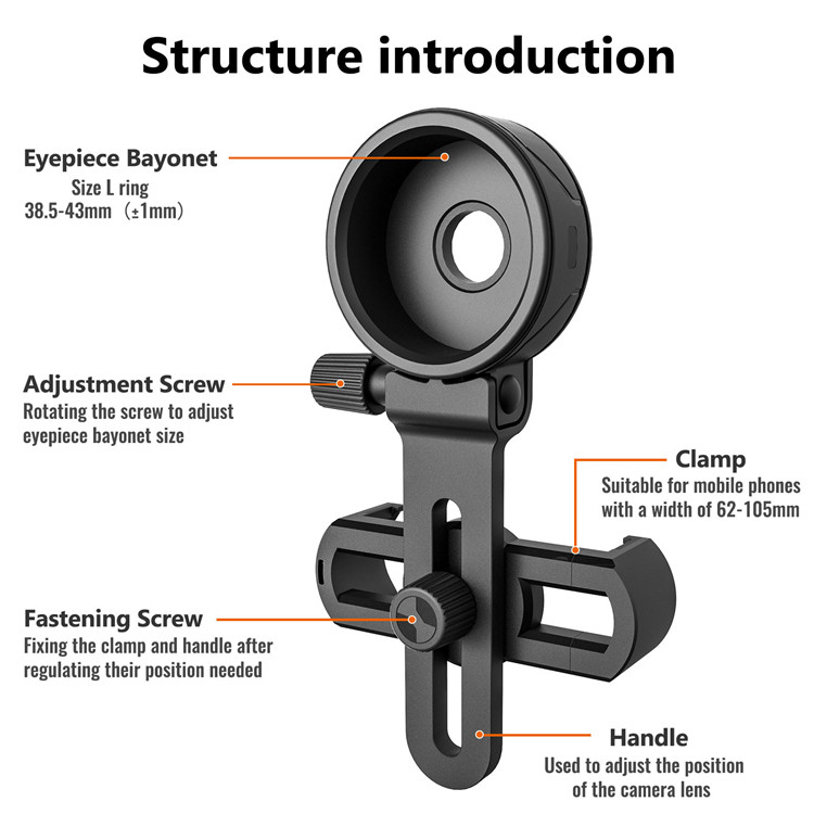Black Cell Phone Spotting Scope Adapter For Telescope Binoculars Monocular