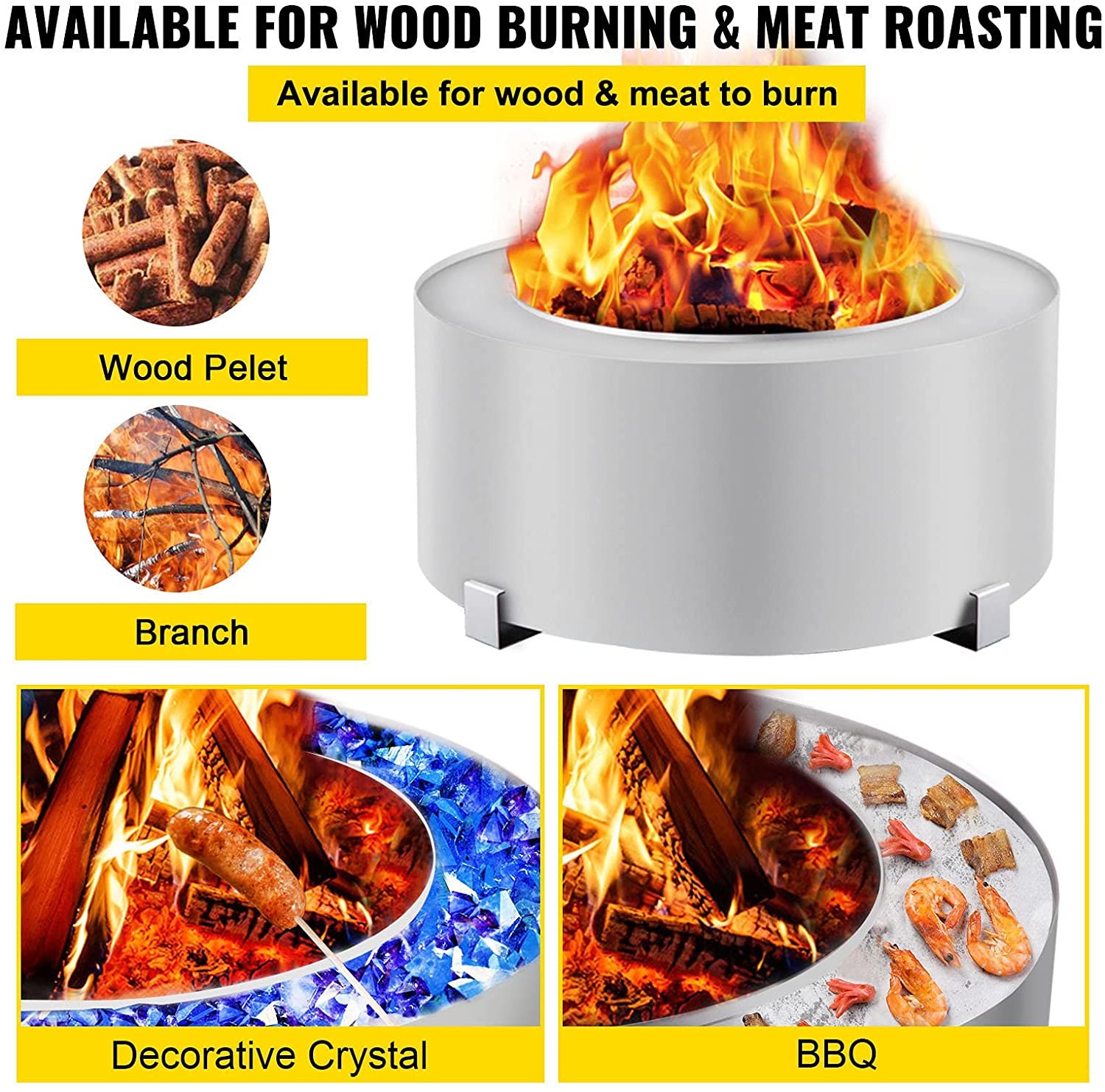 Double Wall Portable Round Smokeless Fire Pit For Outdoor Picnic Camping