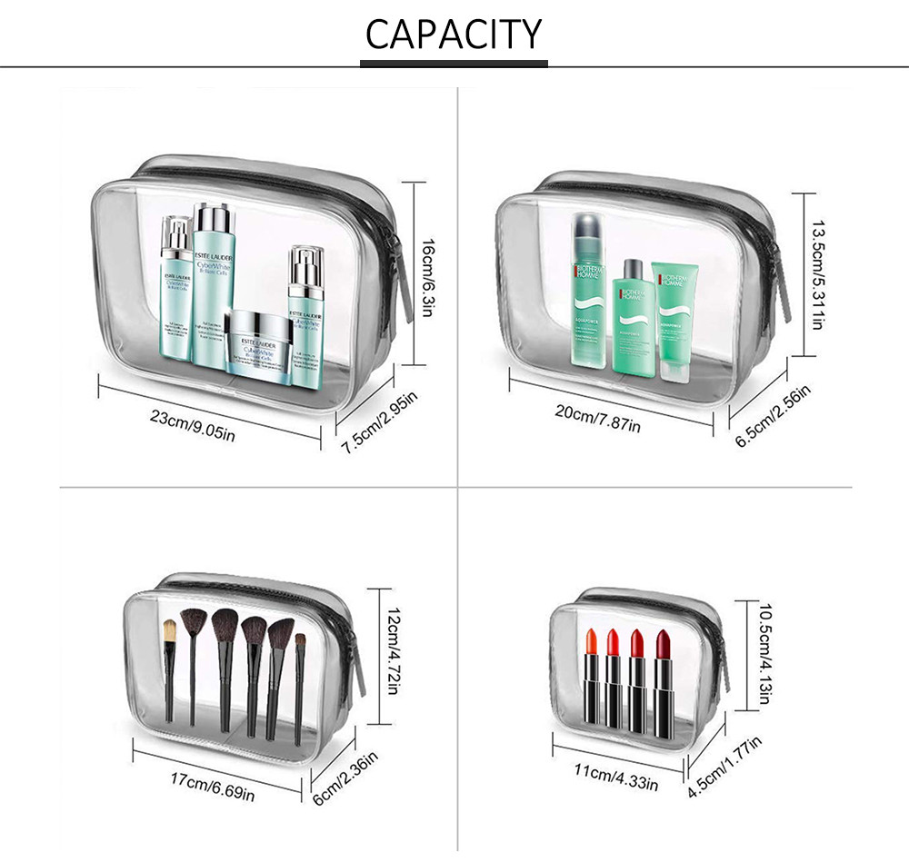 4 Pcs Waterproof PVC Zippered Toiletry Carry Portable Makeup Organizer Bag
