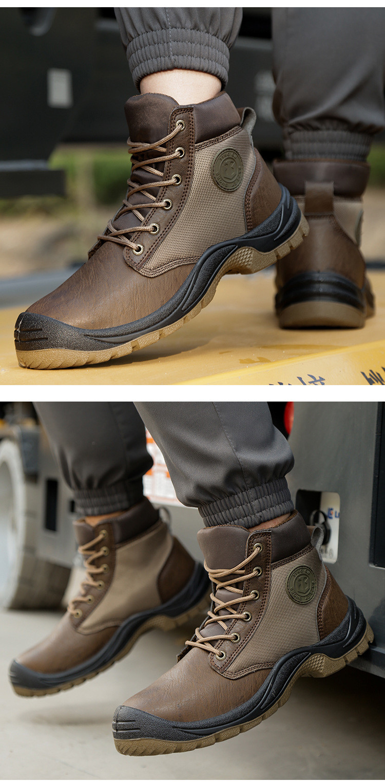 PU Injection Men's Work Boots With Kevlar Midsole And Microfiber Leather Design