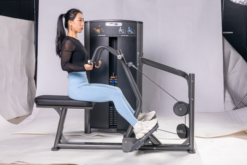 Seated Row Indoor Commercial Pin Loaded Equipment With Self Adjusting Handles