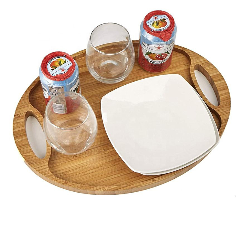 Soild Bamboo Serving Platter Coffee Tea Dessert Tray With Handle