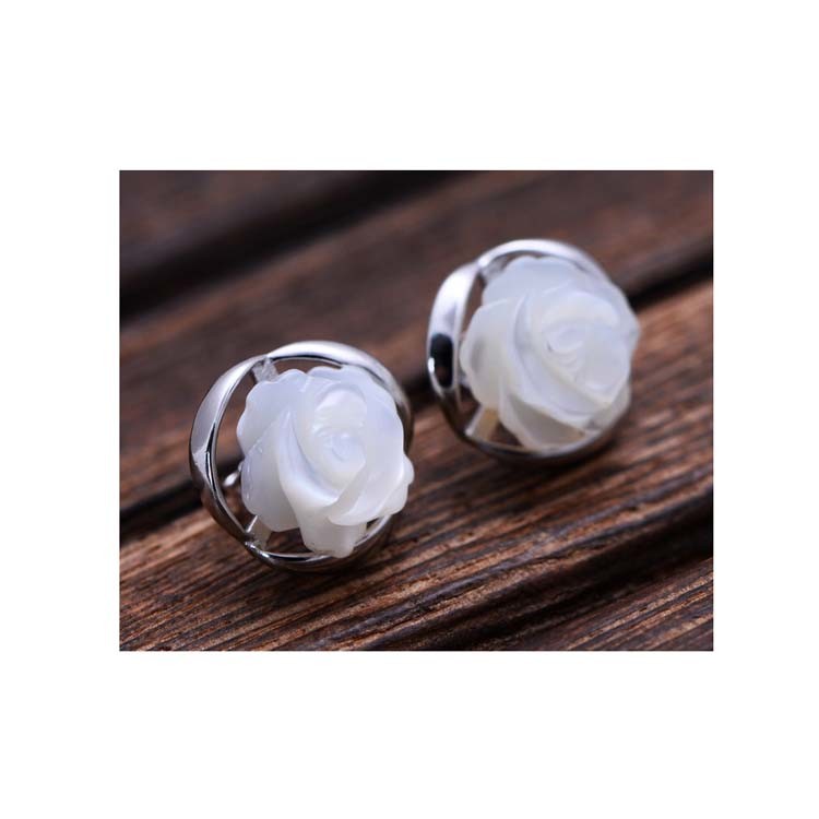 Sterling Silver Mother of Pearl Stud Earrings(XH022915W)