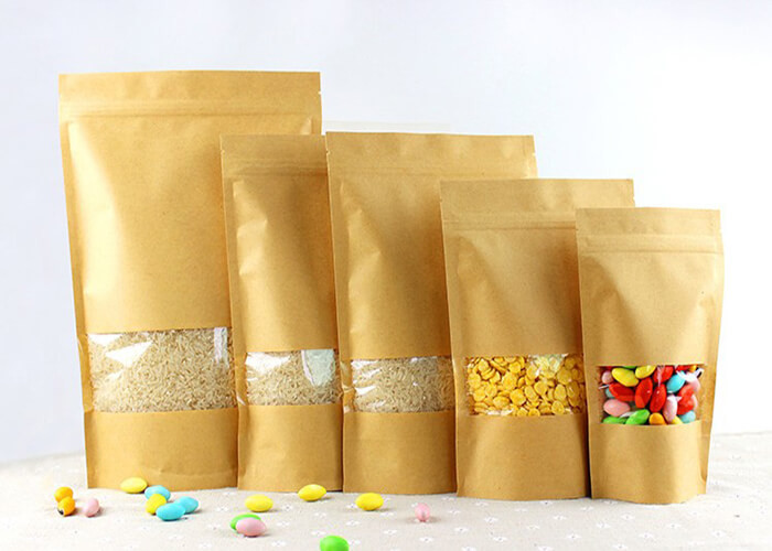 Heat Seal Snack Food Plastic Pouch Packaging , Kraft Paper Zipper Bags With Window