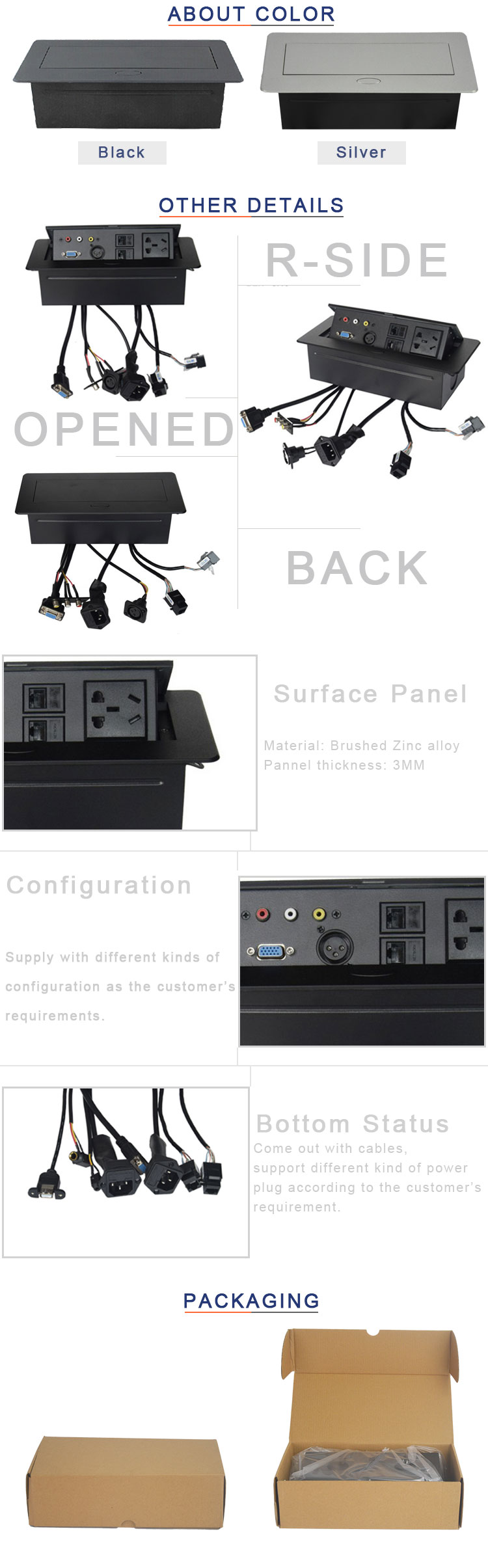 Office High-tier Table Mount Desktop Hidden Pop Up Socket Box with Extension Plugs