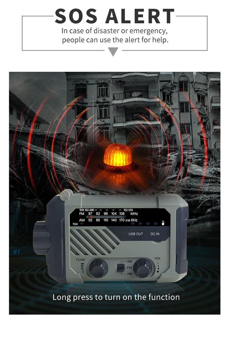 Solar Panel Powered Waterproof Emergency Radio Hand Cranked Multifunctional