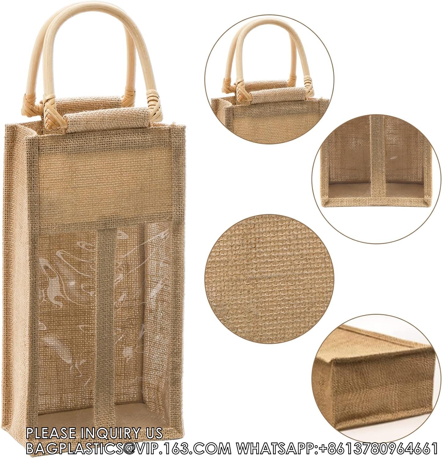 Burlap Wine Bottle Bag Jute Wine Tote Gift Bag With 2 Clear Window And Handle Wedding Birthday Festivals Souvenir