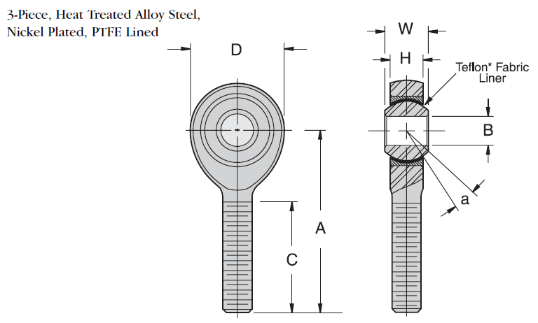 NSMX - T Precision / Stainless Steel Rod Ends Parts Drawing