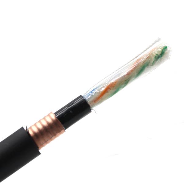 Cat6 FTP SFTP 23awg Waterproof Lan Cable , Outdoor Black Armored Cable 1000ft /
