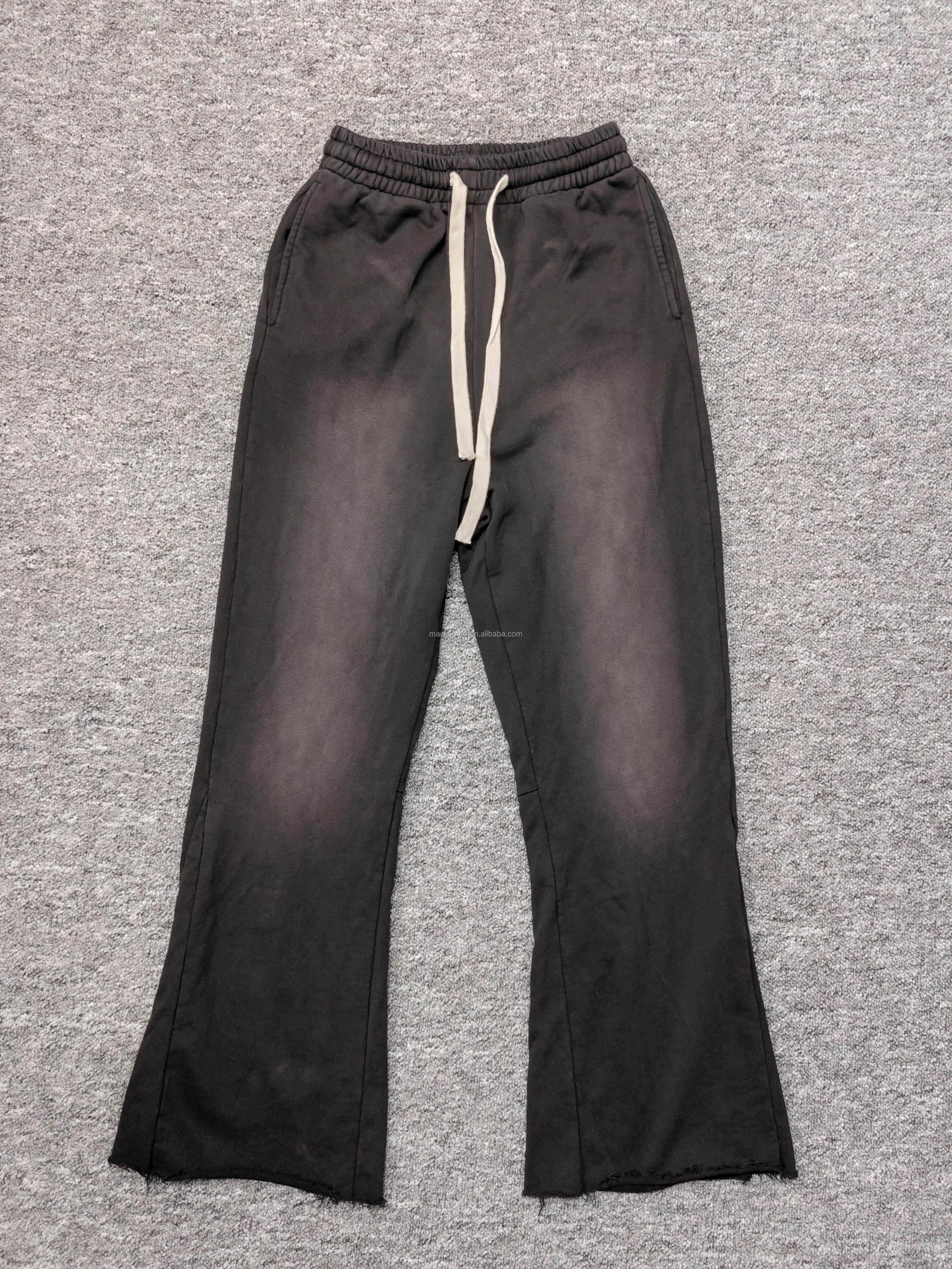 Men'S Sun Faded Acid Wash Flared Sweatpants Custom For Girls Boys Vintage Decoration Raw Hem Cut Edge
