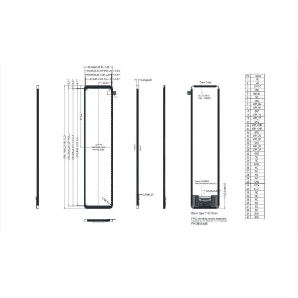 10.1 inch bar type TFT Display 440x1920 Resolution 40pins MIPI 2line Interface 1000c/d