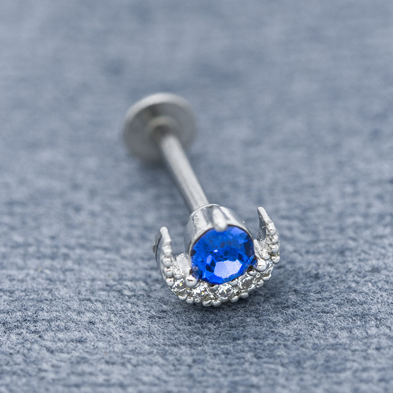 Blue Crystal 16g Labret Piercing Jewelry