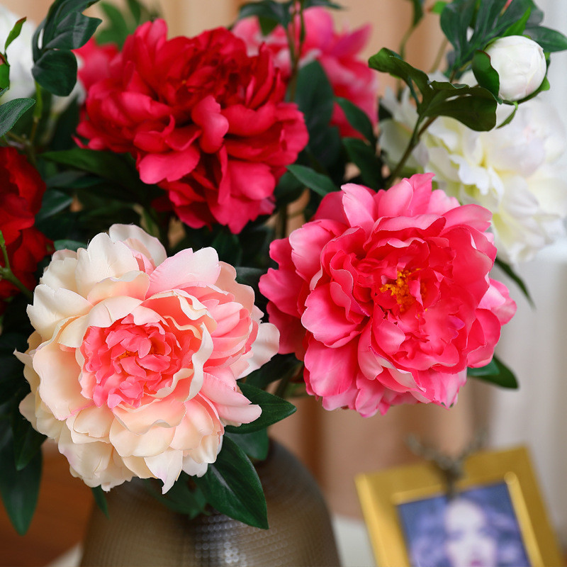 Simulated Peony Flower Wedding Chinese Red housewarming Decoration Living Room Plastic Ornament Peony Flower Simulated Flower