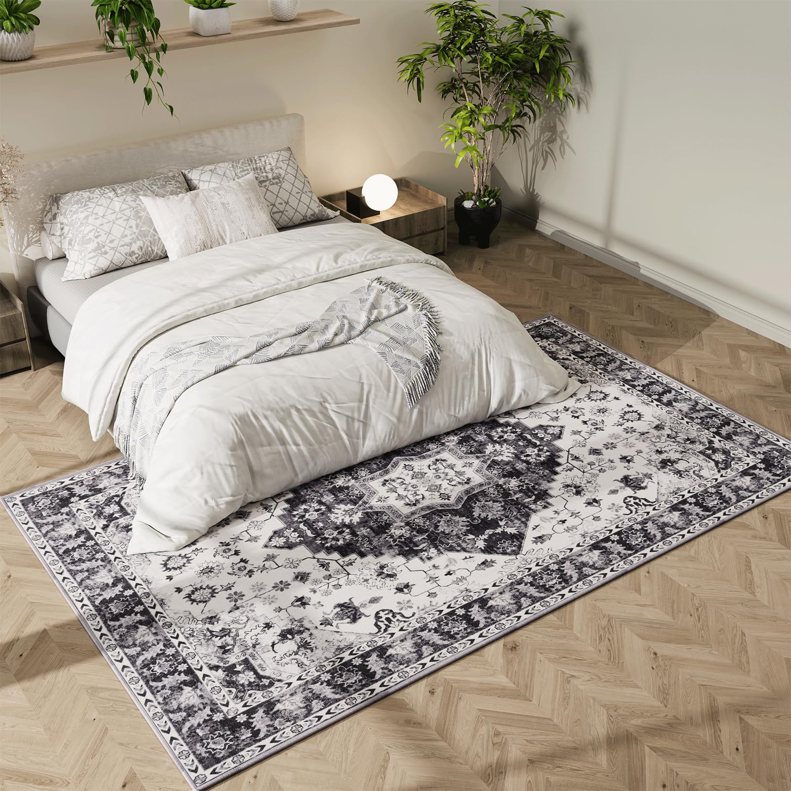 Cushioned Vintage Area Rug for Home Floor Non Slip and Washable Living Room Carpet