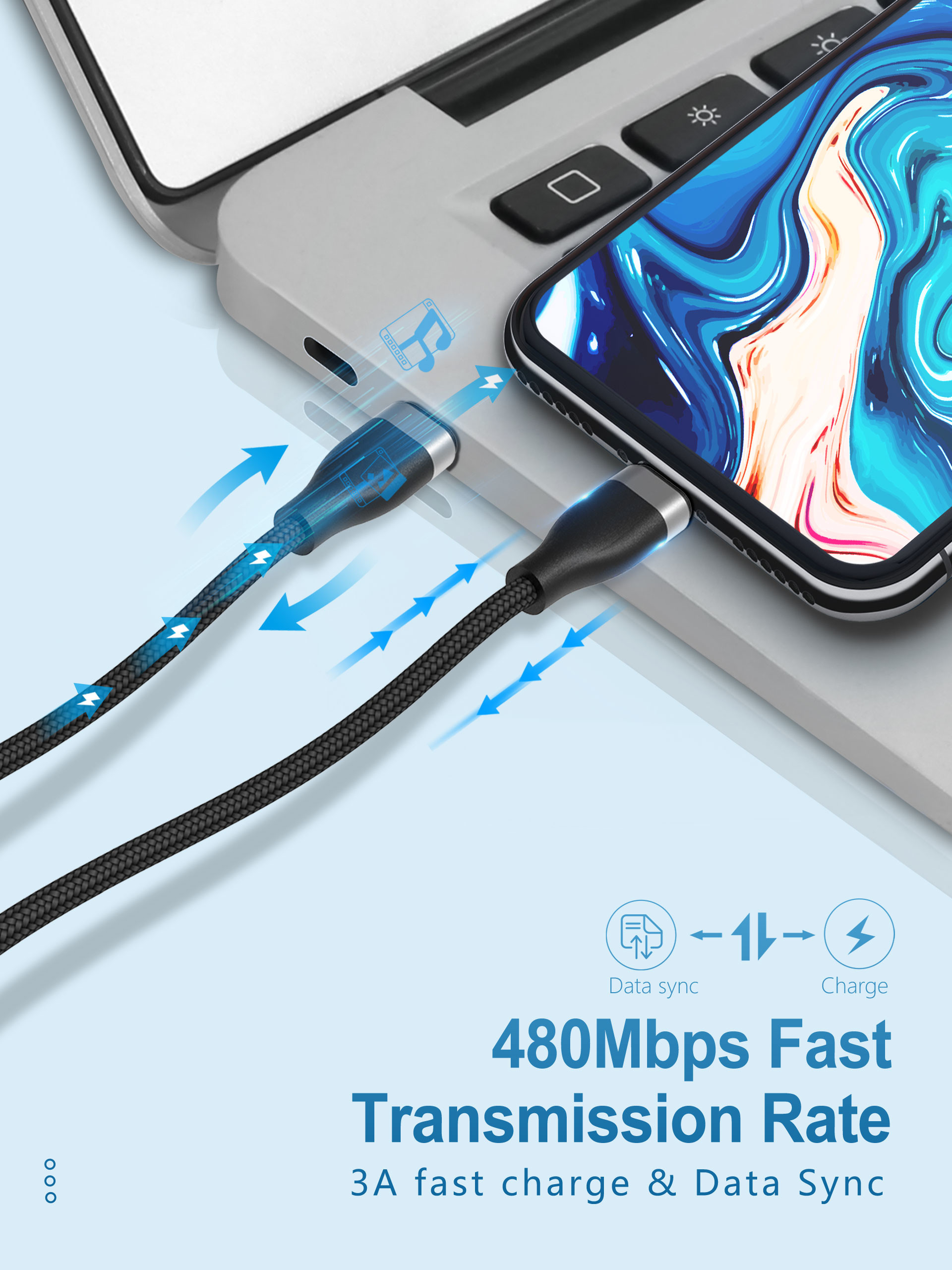 60w PD 20V 3A USB Type C Charging Cable 1Ft Length Nylon Braided For xiaomi mI4C