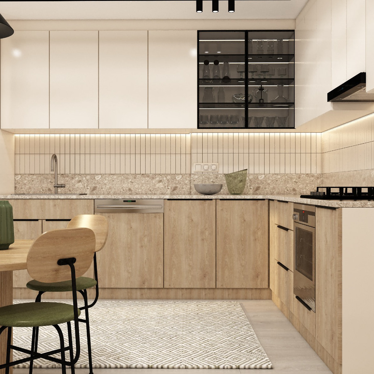 Customized Modern Luxury Modular Kitchen Cabinet Lacquer Wood Grain Kitchen Cabinet