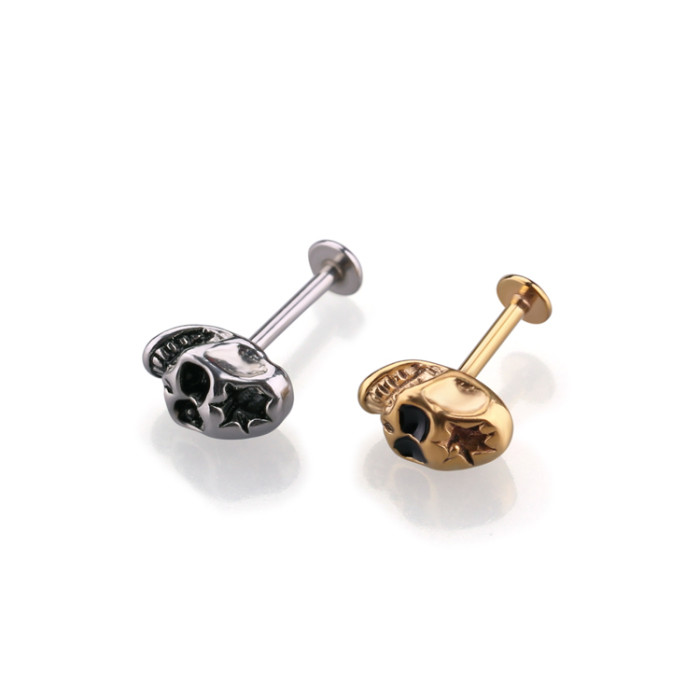 Surgical Steel Skull Cartilage Earring tragus helix piercing labret piercing cool skull lip piercing rings