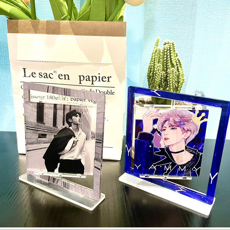 Stylish Rotating Acrylic Double-side Photo Frame With Custom UV Printing For Home Decor
