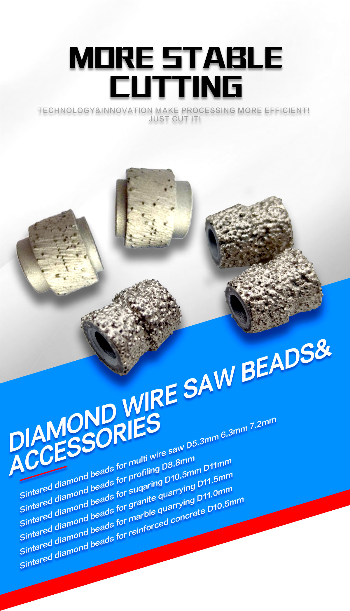 Stone Concrete Diamond Electroplated Dry Cutting Beads for Quarry Wire Saw Machine