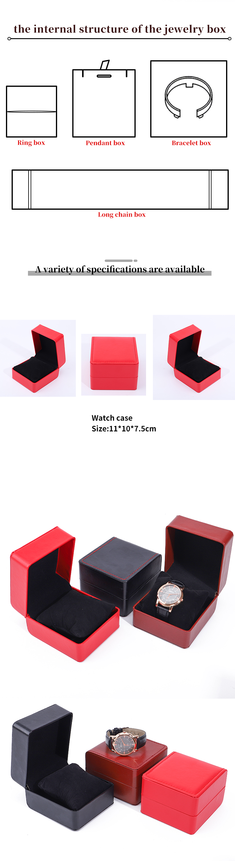 Mens Square Faux Leather Watch Case Box With Pillow For Luxury Display
