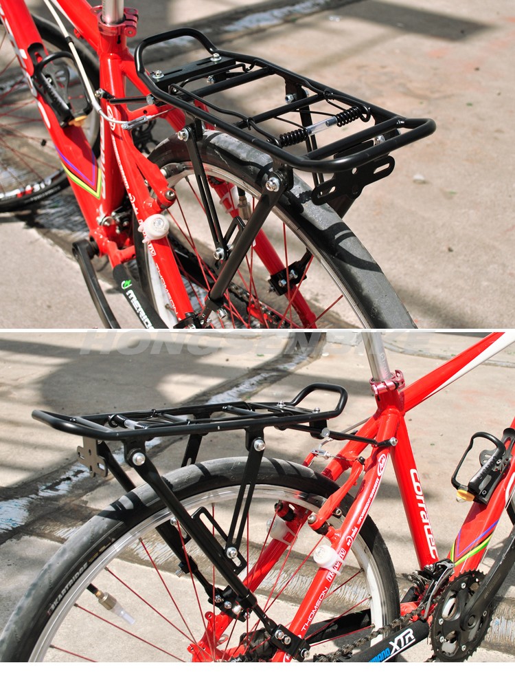 Adjustable universal road/mountain bicycle rear carrier/storage