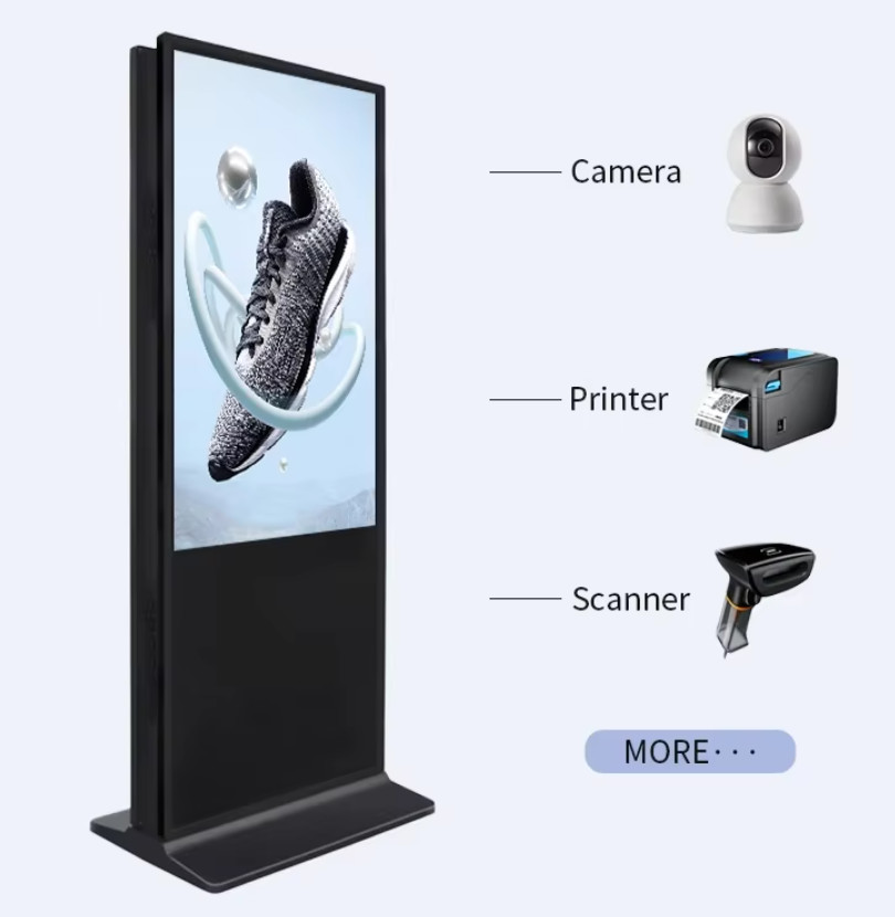 High Resolution 55 Inch Dual Sided Floor Stand Kiosk For Indoor Advertising CMS Remote Control LCD Digital Signage And Displays