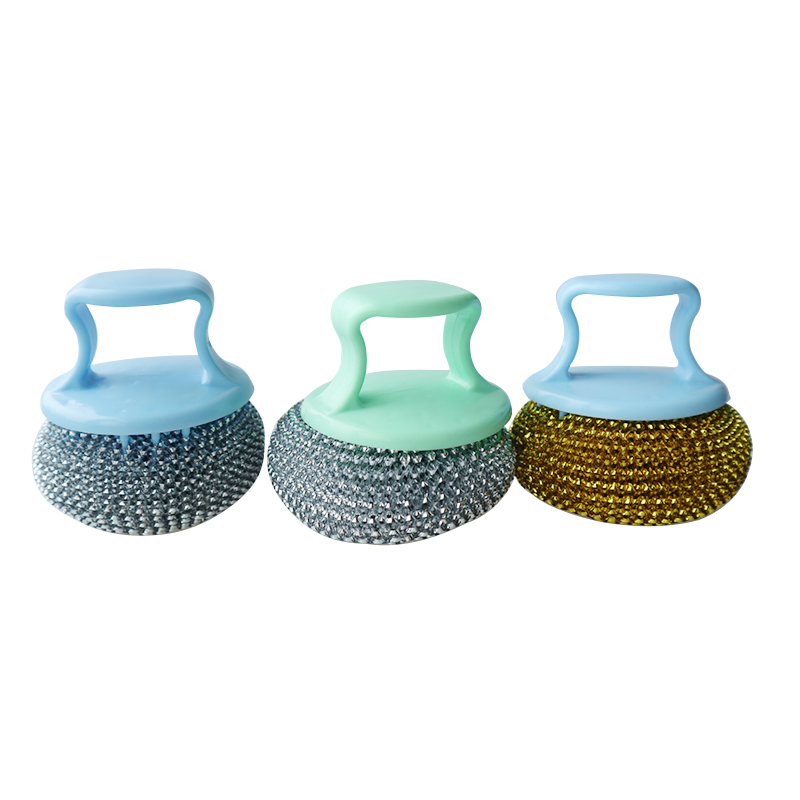 Custom Kitchen Cleaning Scourer PET Handle Stainless Steel Scrubber