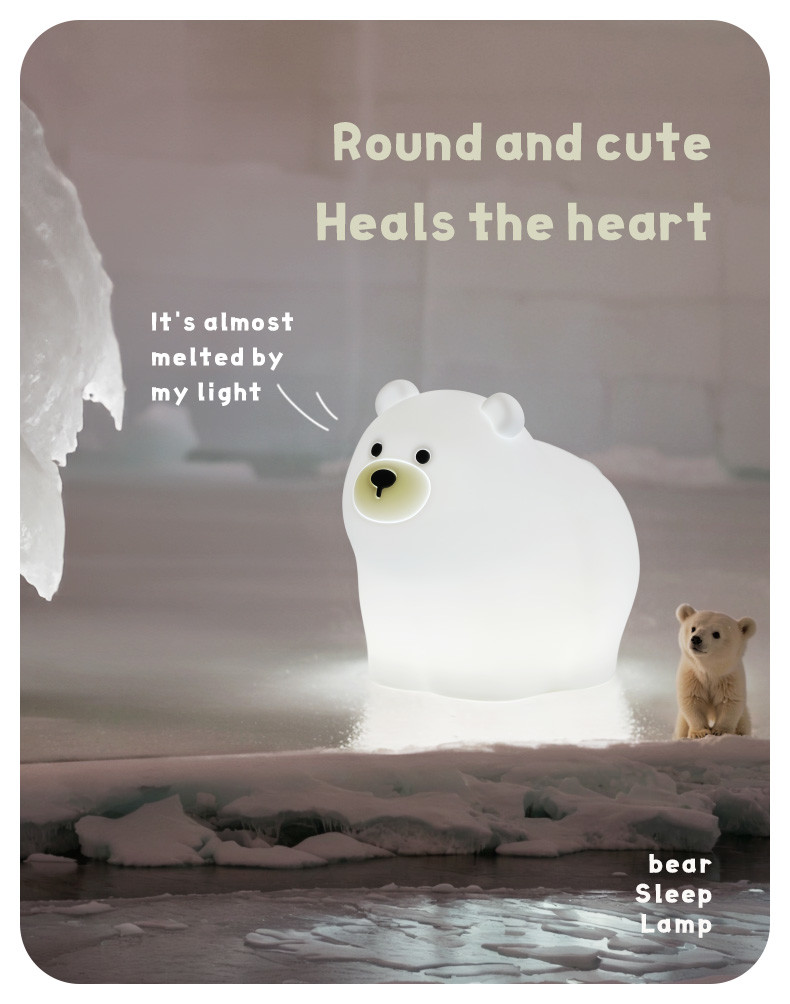 Muid Little White Bear Patting Lamp Silicone Children Soft Baby Light Sleep Bedside Bedroom Touch Night Light