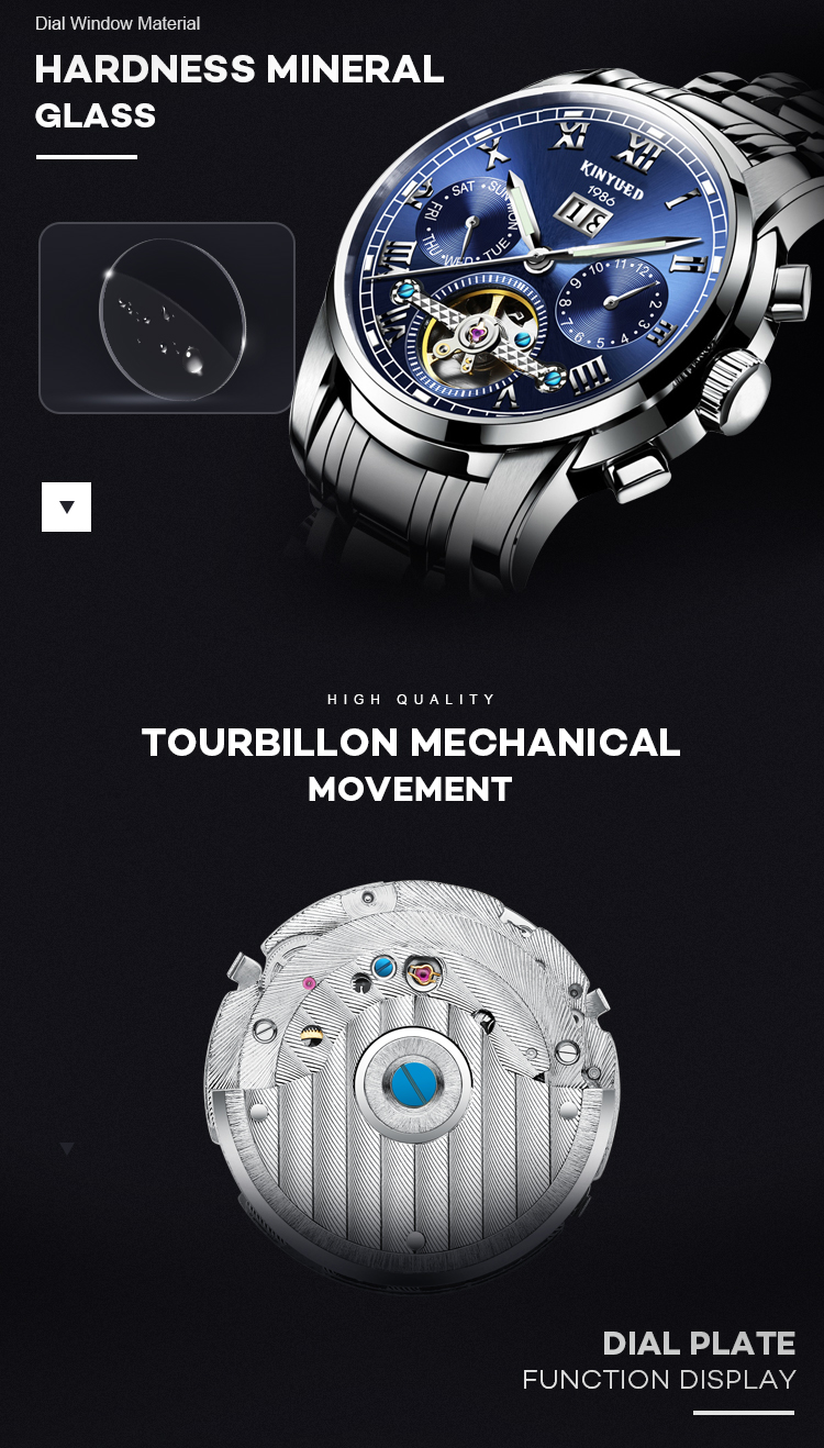 Wind Up Waterproof Mechanical Watch Elegant Appearance Blue Dial