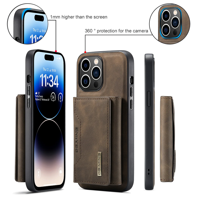Business Design PU Wallet Case for IPhone 14 15 Pro Max 2 in 1 Magnetic Cell Phone Cover