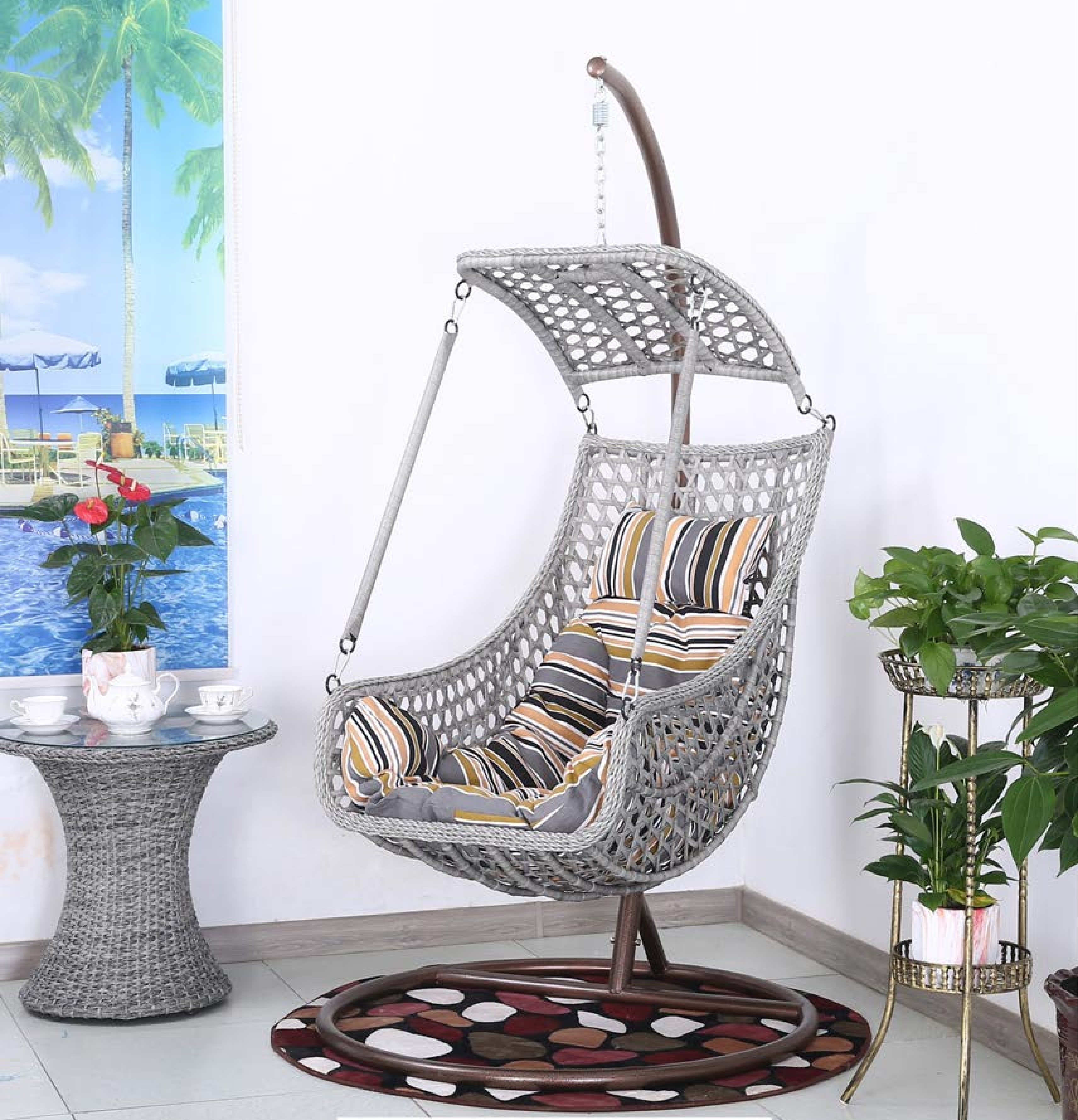 Washable Hanging Basket Swing Chair Balcony Hanging Wicker Basket Chair