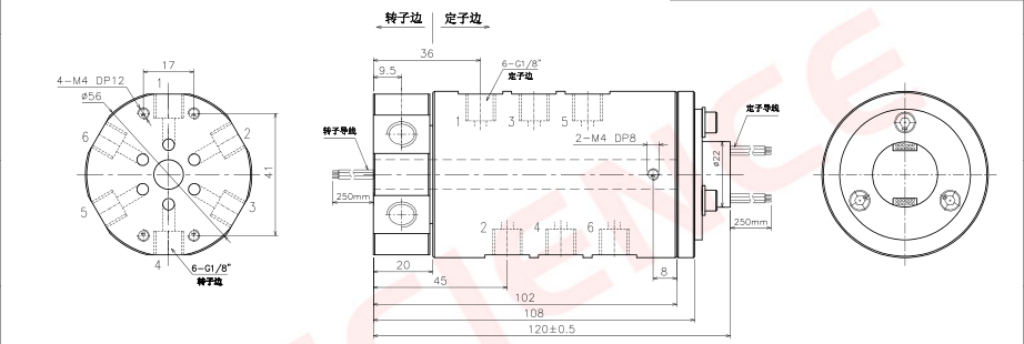 6 Passages Pneumatic Rotary Unions 6 Circuits 2A Electric Rotary Joint